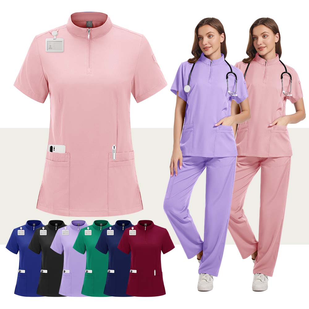 Medical Lab Uniform - Set Scrub Wanita Bahan Stretch, Seragam